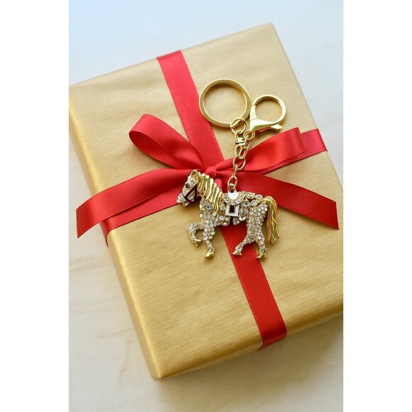Golden Horse Rhinestone Keychain Ornament With Moveable Tail, Gift For Horse Lov - Picture 7 of 13